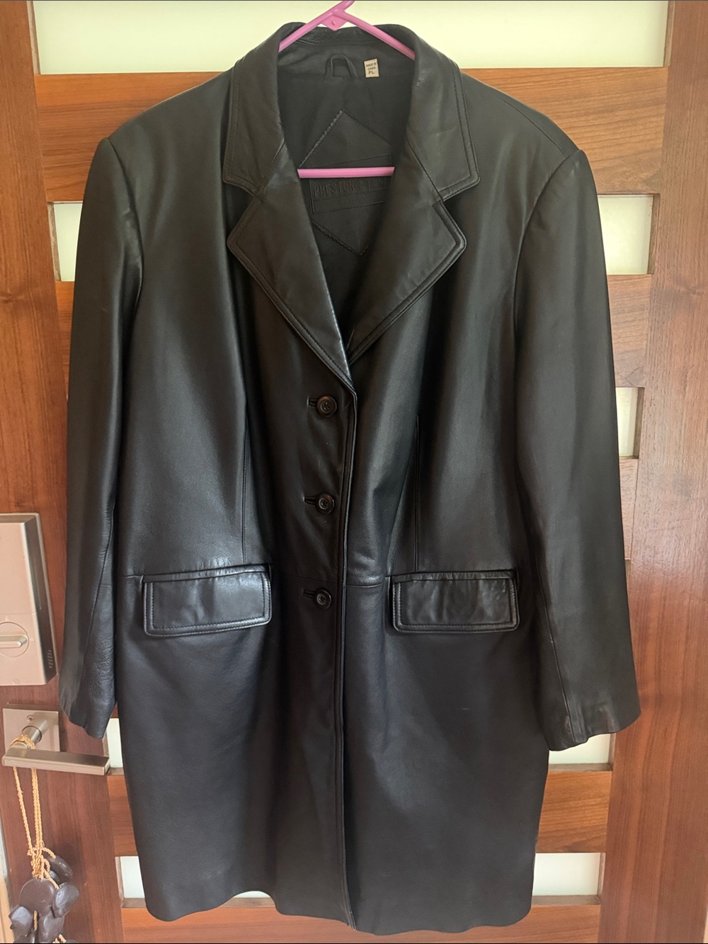 Preston & York Black Leather Button-Front Coat